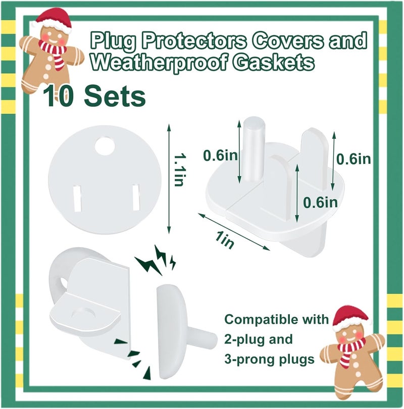 Wenfan 10 Sets Weatherproof Gaskets and Plug Protectors Covers Waterproof Extension Cord Outlet Gasket and Plugs Covers for Christmas Lighting Installation Stop Gfcis from Tripping Fit 2 or 3 Pronged Plugs - Image 2